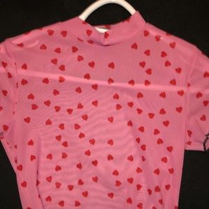 Pink Mesh See Through Heart Shirt
